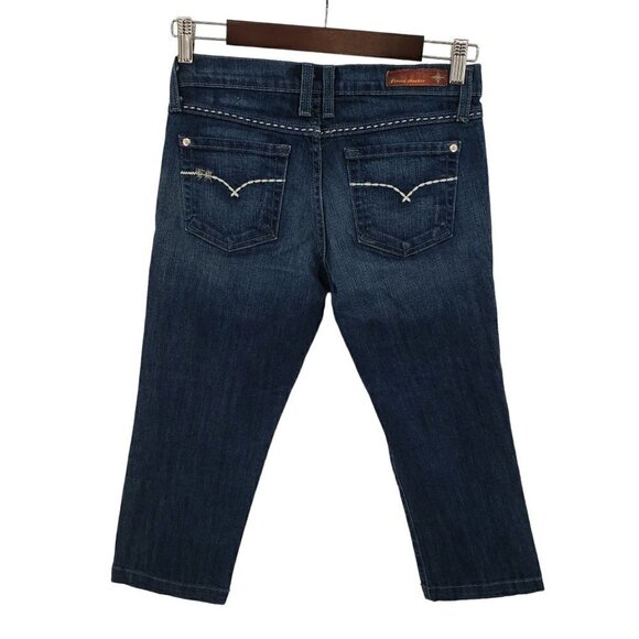 FLYING MONKEY Capri Jeans Juniors Womens Sz 7 Dark Wash Blue Stretch Mid Rise - Picture 2 of 9